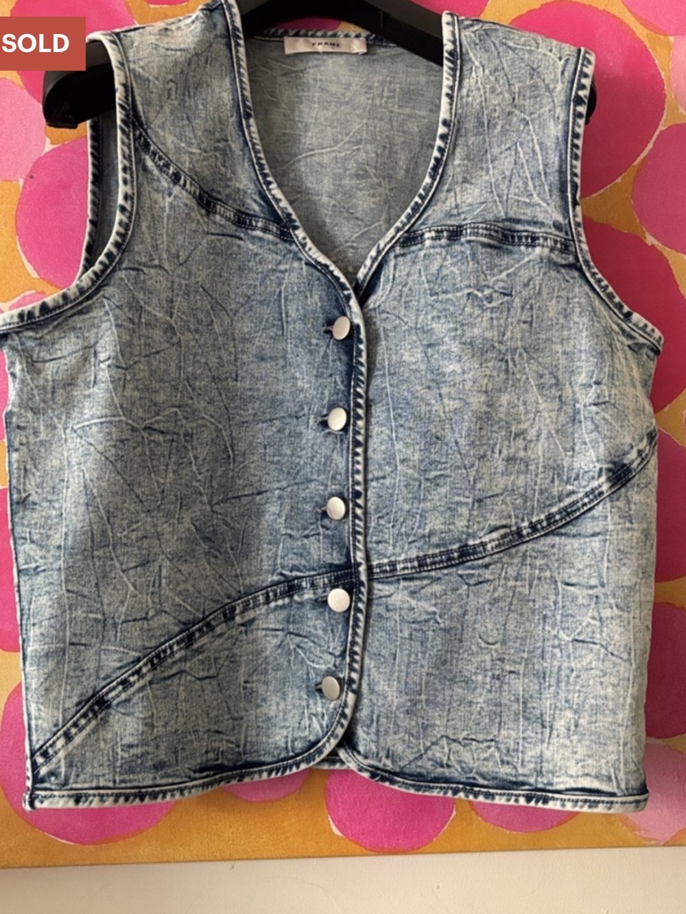 FRAME Womens Acid-Wash Denim Vest - Blue Size Removed Fits Small Medium